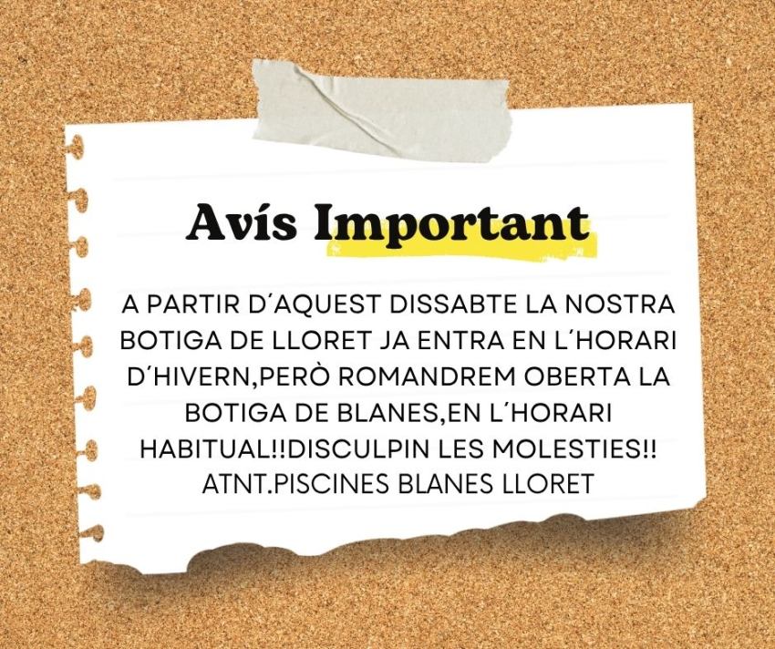 BOTIGA DE LLORET HORARI D´HIVERN!!!