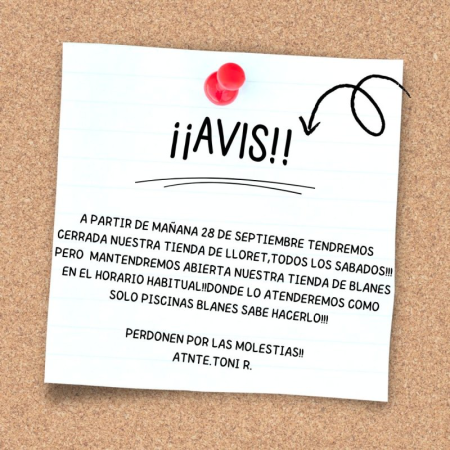 AVIS PER ELS NOSTRES CLIENTS DE LLORET DE MAR!!!